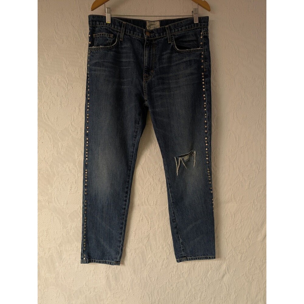 Current/Elliott The Fling Whiskey Destroy Studded Jean Women 30 Branded Buttons